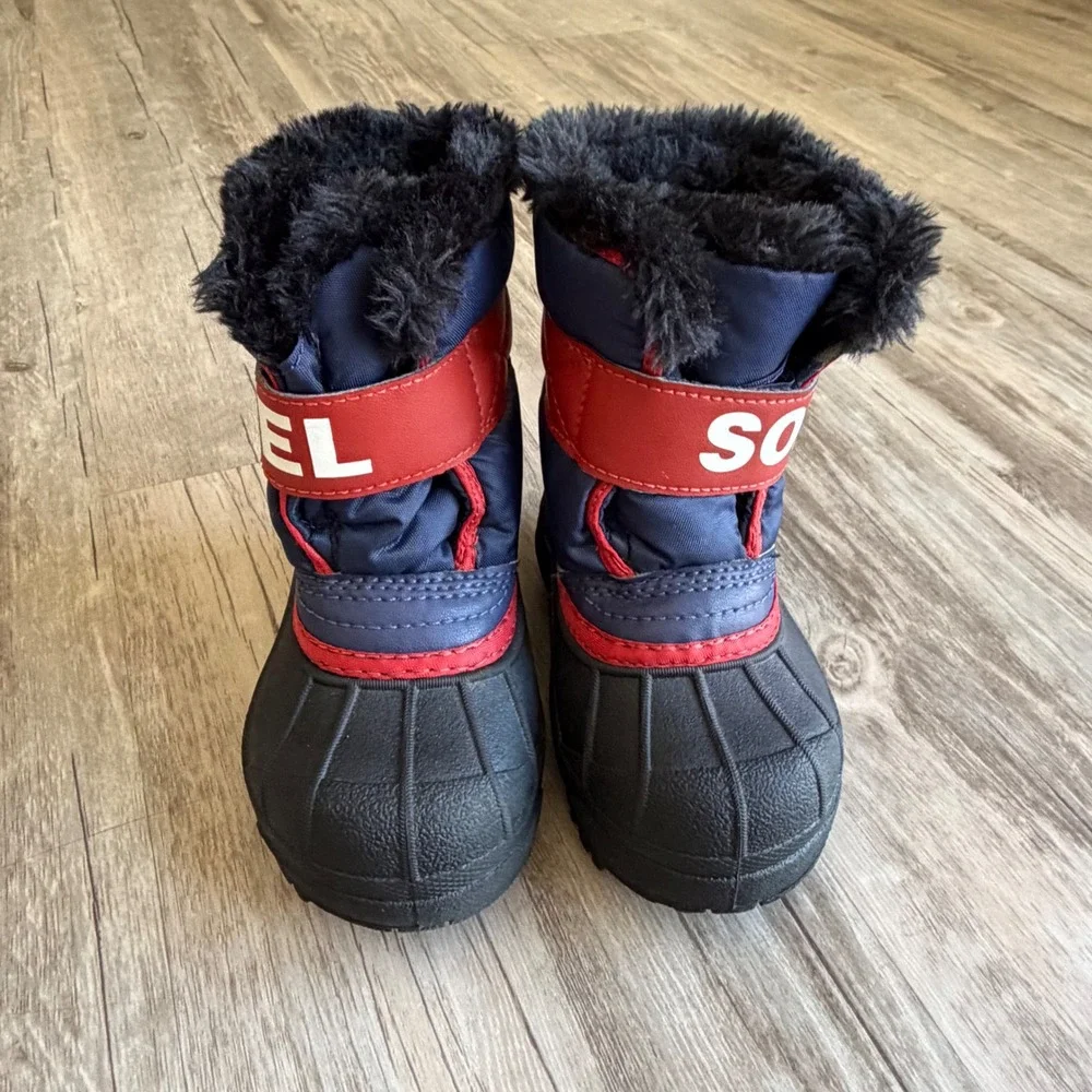 Sorel Snow Commander Kids Snow Boots Navy Blue Red Polar Bear Waterproof Size 7